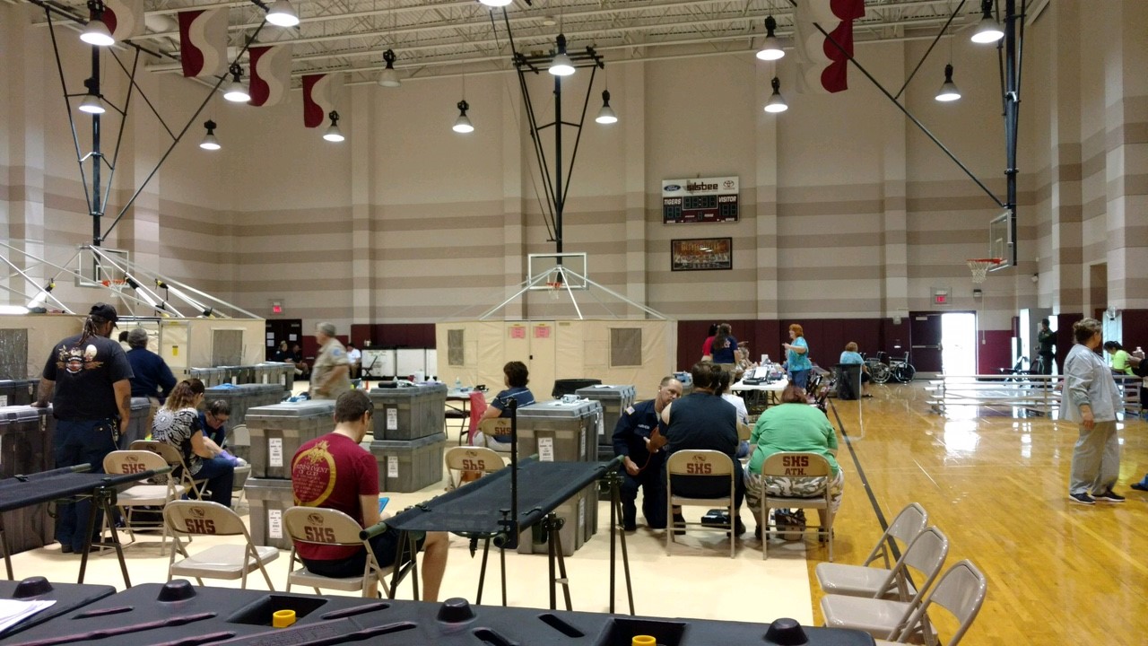 A base of operations during Hurricane Harvey relief efforts in Texas